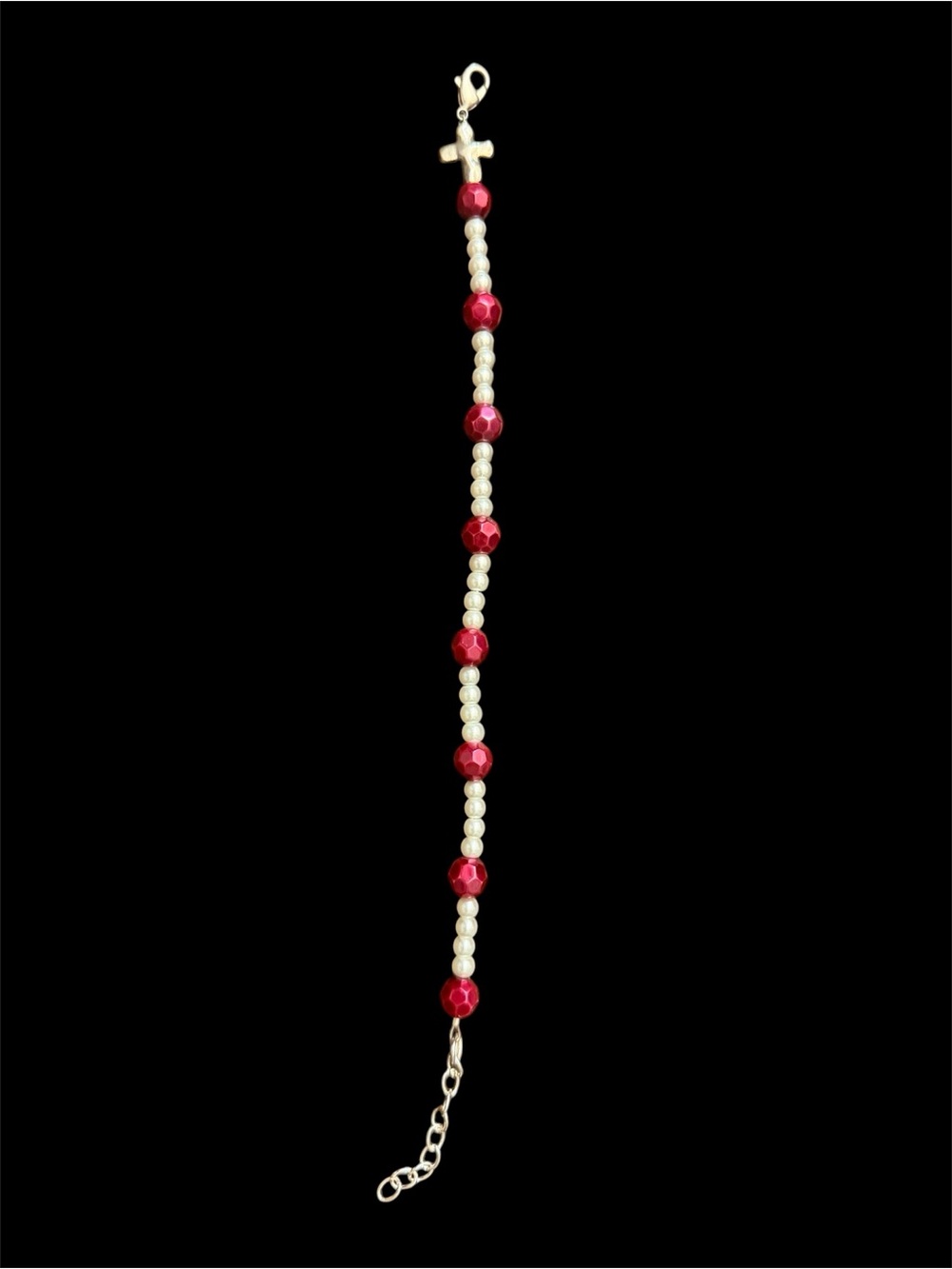 Pink and Pearl glass Beaded Bracelet with Cross Charm